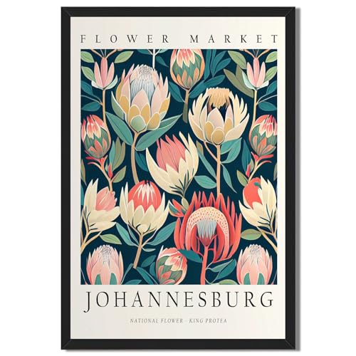 Framed Johannesburg Flower Market Poster Canvas Print Art Vintage Botanical Wall Art Painting Exquisite Home Decor for Living Room Bedroom Wall Decoration Pictures Wall Decor Art Print (Retro Framed,12L"X18W")