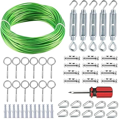 hannger Stahlseil mit Ösen - 30m Ø3mm Drahtseil Mit Ösen PVC-ummantelt Seilspanngarnitur und Ösenschraube Set für Garten Metaller Seil/Wäscheleine/Rankhilfen für Kletterpflanzen/Gardinenseil System Cover