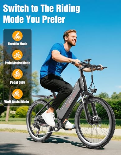 Image of Electric Bike for Adults, 1500W Peak E bike with 48V 12Ah Internal Removable Battery, 26 inch Electric Bicycle Up to 25MPH, 65 Miles Long Range, 5 Modes & 7 Speeds, Lightweight Cruiser E-bike for Commute