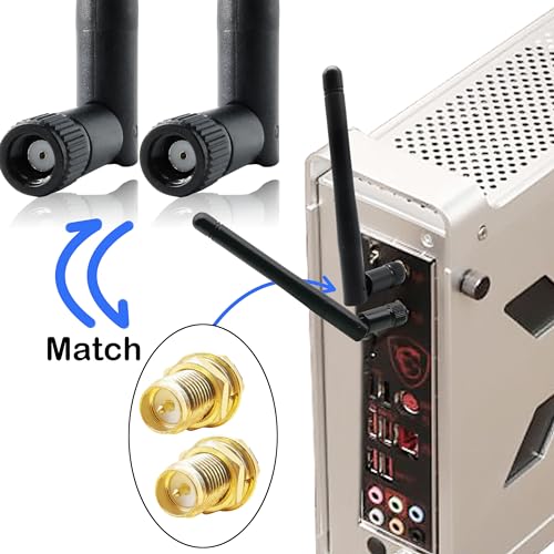 Image of WiFi Antenna PC Bluetooth Antenna, WiFi 6 Dual Band 2.4Ghz 5Ghz 5.8Ghz 3dBi with RP-SMA Male (with No Pin) for Gaming Motherboard, RV Camera, Mini PCIE M.2 Wireless Card, Router -2 Pack