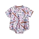 GuliriFei Baby Boy Girl Baseball Bubble Romper Little Slugger Baseball Print Oversized Bodysuit Short Sleeve Summer Clothes (Floral, 12-18 Months)