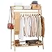 COPREE Bamboo Garment Coat Clothes Hanging Heavy Duty Rack with top Shelf and Shoe Clothing Storage Organizer Shelves