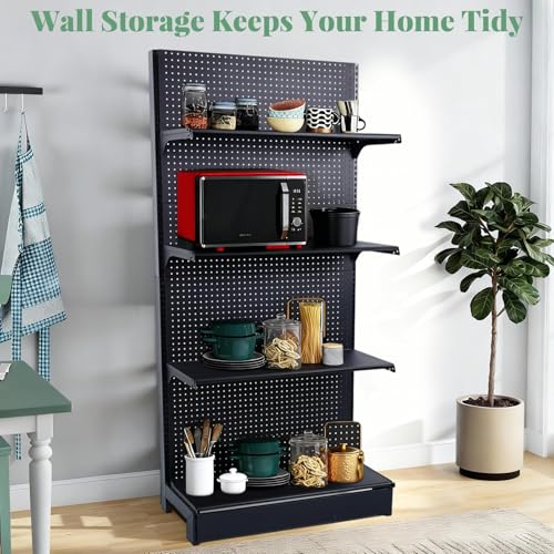 77 x 36 Inch Floor Standing Pegboard Display Stand, 4 Shelves 30 Hooks by BBTEQEKN - Image 5
