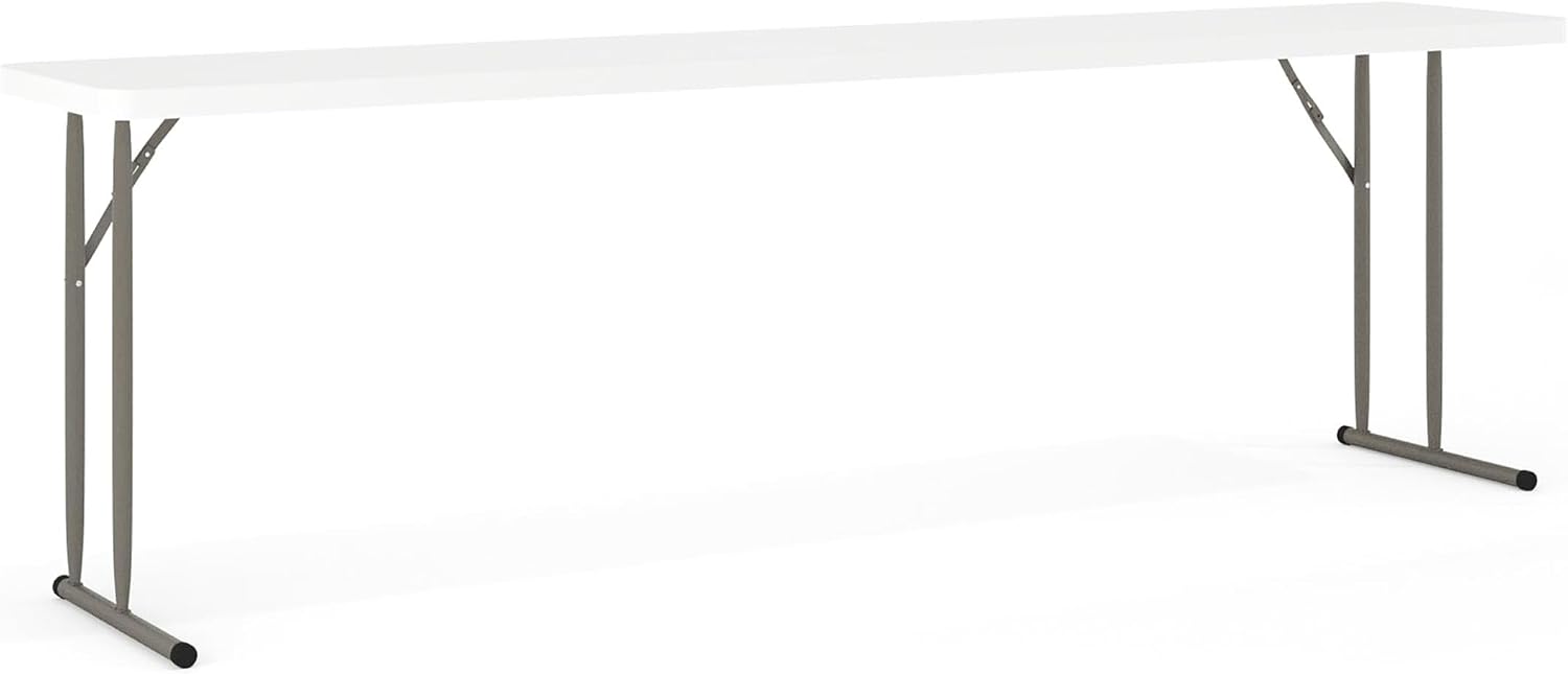 BOWERY HILL Square Folding Table, 34.25 x 34.25 in, Granite White Top, 1.75 in Thick, Gray Powder-Coated Legs, Adjustable Height, Indoor/Outdoor Use, Commercial Grade, Seating for 4 Adults