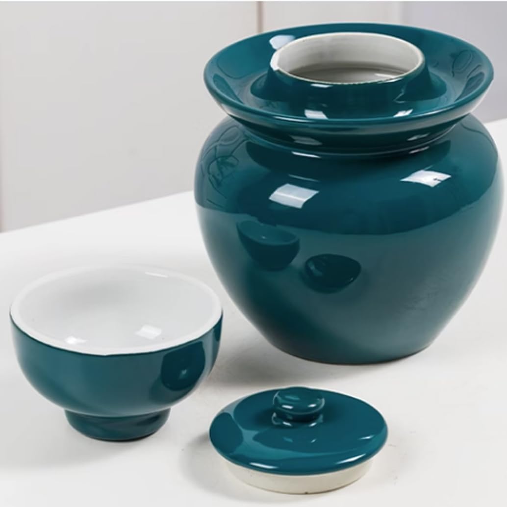 Garnek do fermentacji, garnek do marynowania z naturalnej kamionki z uszczelką wodną, pokrywka Airlock do kimchi i warzyw, tradycyjny design porcelany