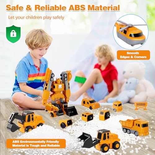 Image of Magnetic Transform Engineering Car Assembled Toys, Construction Vehicles with Storage Box, 7 in 1 Robot Toys Set, Magnetic Blocks for Kids Age 3-8 Year Old Boy Gift, Outdoor Toddler Activities Toys