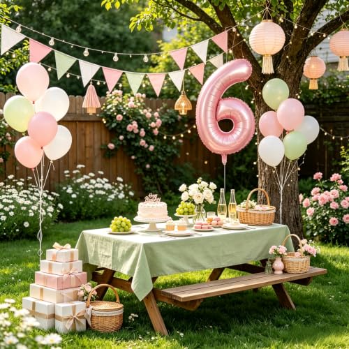 Image of TONIFUL 40 Inch Pastel Pink Number Balloon Balloon Big Pink Digital Balloon for Girl's Birthday Party Wedding Bridal Shower Engagement Anniversary Photo Shoot Supplies(Number 6)