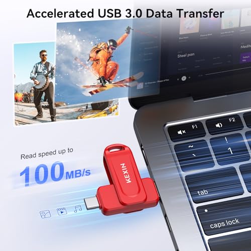 Image of KEXIN Dual 64GB USB 3.0 Flash Drive Pen Drive 110MB /s Swivel USB-A & Type-C Memory Stick for Smartphone Tablet iPhone 15 /16 /17 Car Game Console, Red