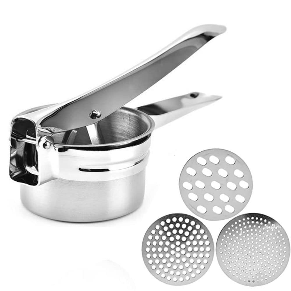 Stainless Steel Potato Masher and Ricer Kitchen Tool for Mashed Potatoes Fruit Masher and Baby Food Press