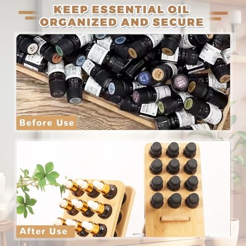 Honicemar 12 Loch Hölzern für Ätherisches Öl Display Ständer, Ständerhalter Aromatherapie Öle Organizer, Ätherische Öle Gestell Halter Organisator, Geeignet für Zuhause/Spa/Schminktisch/Büro