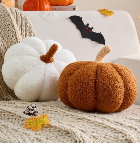 Vdoioe Fall Decor Pumpkin Pillow, 2 Pcs Halloween Pumpkin Shaped Throw Pillow 11.8 x 6 Inch Fall Decorations Pumpkin Decor for Halloween Thanksgiving Bedroom Sofa Couch