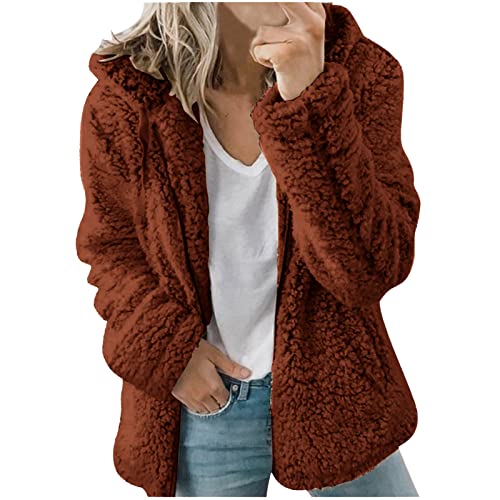 Womens Fleece Jacket Sherpa Fuzzy Coats Full Zip Hoodie Long Sleeve Jackets Fashion Casual Outerwear with Pockets