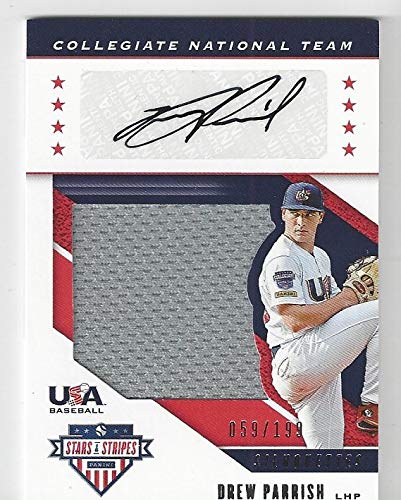 Drew Parrish Silhouettes Autographed "Collegiate National Team" Serial Numbered #059/199 Game Used Jersey Collectible Baseball Card - 2019 Panini USA Baseball Stars & Stripes Edition #USA-AS (Florida State Seminoles) Free Shipping