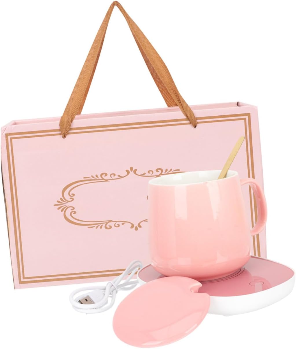 VICASKY Coffee Cup Warmer with Mug Thermostat USB Heated Beverage Cup for Coffee Tea Milk with Auto Temperature Control and Easy Clean Surface Pink