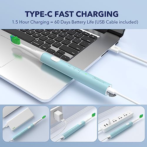 Image of ARISSON Sonic Electric Toothbrush for Adults and Kids, 40,000 VPM Power Toothbrush, 1.5H Fast Charge Ultrasonic Electric Toothbrushes with 2 Minutes Smart Timer, White on Jet Stream