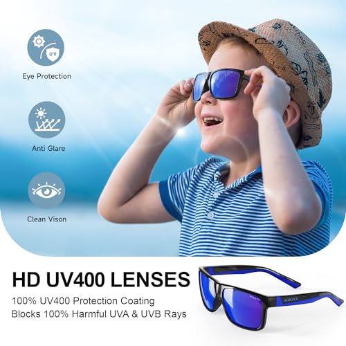 Kids Polarized Sunglasses TPEE Unbreakable Frame Sport baseball Softball Beach for Boys Girls Age 6-122