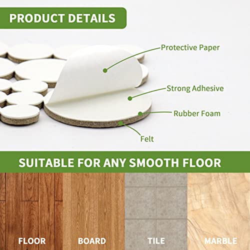 Felt Furniture Pads For Hardwood Floors 68 Pcs, Furniture Pads, Floor Protectors For Hardwood Floors, Felt Pads For Furniture, Round, Beige, Value Pack #TOP1