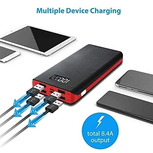 Karusale 50000Mah 4 Usb External Power Bank Battery Pack Portable Lcd Led Universal Charger Compatible With Iphone, Samsung Galaxy And For All Other Cell Phone Models (Black + Red) #TOP6