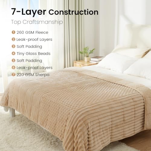 Image of Drewin Weighted Blanket for Adults Queen Size 20lbs, Soft Cozy Turtleback Sherpa Weighted Blankets for Sleeping and Calming, Thick Bed Blanket for Couch Bed, 60 x 80 inches, Light Khaki