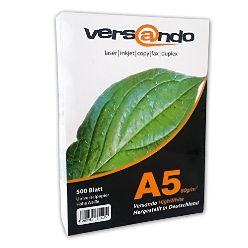 Impresión ecológica Versando y copiadora/papel multiusos reciclado Eco en color blanco 80, color DIN A5 (148x210mm) hochweiß a) 500 Blatt