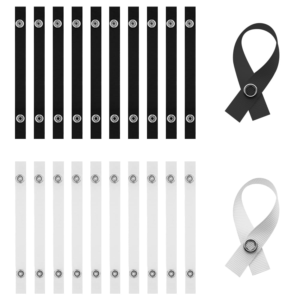 Trketk Black, White 20 Pcs Towel Clips Hanger Set Free Sewing Textile Hangers Loop Towel Clip With Snap Button Closure Convenient And User-Friendly Item Fixing Hooks For Home Kitchen Bathroom Textile Organiser
