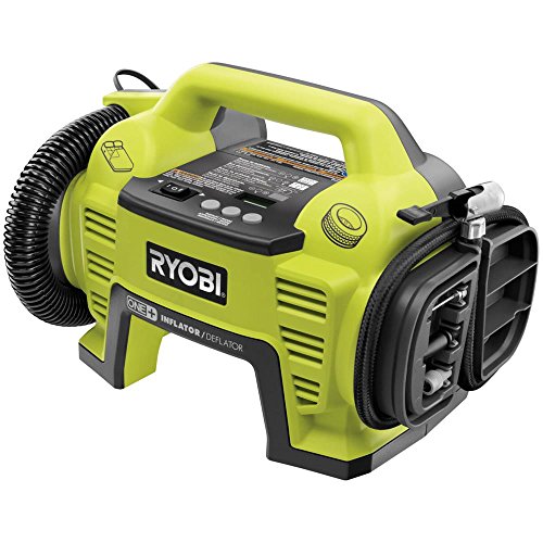 RYOBI Compresor Inflador 18V ONE+ a Batería (no Incluida) con Pantalla Digital Presión Integrada - Presión máx. 10,3bar / Flujo máx. 210L/min - Incluye 3 Puntas de Inflado - R18I-0