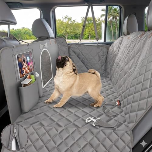Image of Dog Seat Cover for Back Seat, 100% Waterproof with Mesh Window, Scratch Prevent Anti-Slip Dog Car Hammock, Standard (Gray, Hatchback Car seat Cover)