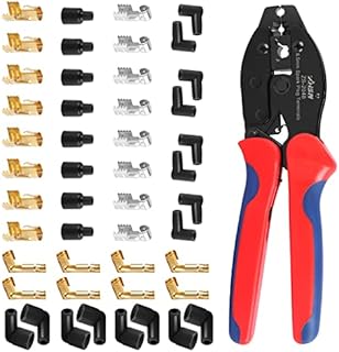 Zhushan Spark Plug Wire Crimping Tool Kit, Ratchet Spark Plug Crimper Diameter 8.5mm for Crimping and Stripping Plug, 24PCS 180 °/90 °/Straight Spark Plug Coil Terminals and 24PCS Terminals Boots