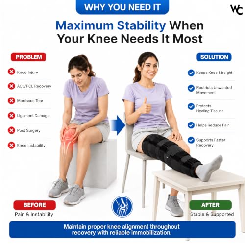 Image of Wonder Care Cotton Knee Immobilizer Brace For Knee Support For Dislocation Injuries Ligament Tear Wraparound Knee Stabilizer Splint For Men & Women (19 inch Long) (L)
