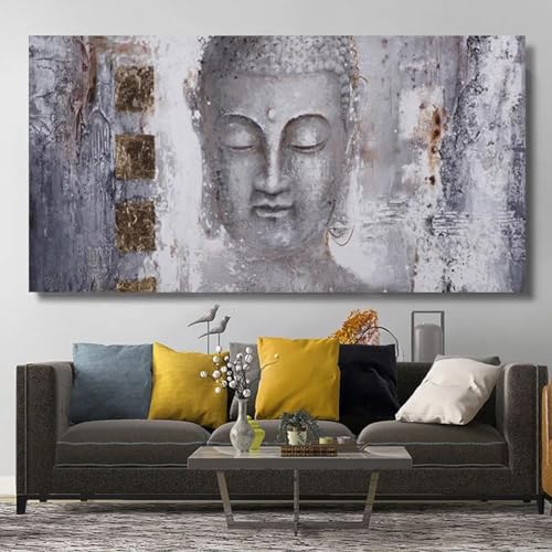 Images murales grises de bouddha imprimées sur toile avec cadre 80x160cm
