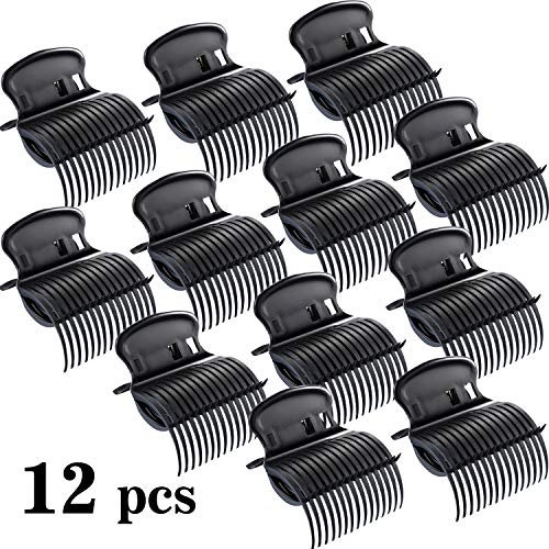 12 Pieces Hot Roller Clips Hair Curler Claw Clips Replacement Roller Clips for Women Girls Hair Section Styling (Black)