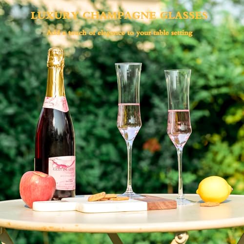 Champagne Flutes Set of 6 - Hand Blown Crystal Champagne Glasses With Long Stem - 7 oz Elegant Sparkling Wine Stemware - Unique Gift for Birthday,Wedding,Mother's Day,Housewarming - Thumbnail 4