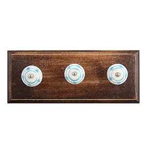 Indian-Shelf Wood Wall Hangers - Blue Wall Hooks - Crackle Dot Wall Hangings - Hook Kitchen - Key Holder for Wall Decor - Clothing Hanger - Cloth Hanger - Door Hanger - Robe Hooks - 4 Pack [4 Inches]