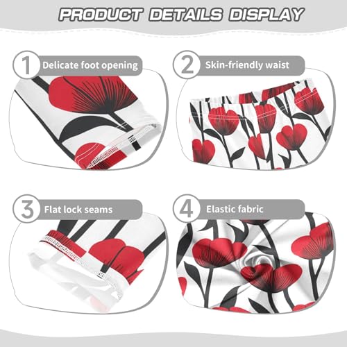 ALAZA Girls' Leggings Children's Yoga Pants Skinny Printed Dance Red Tulips White Comfortable 4T2