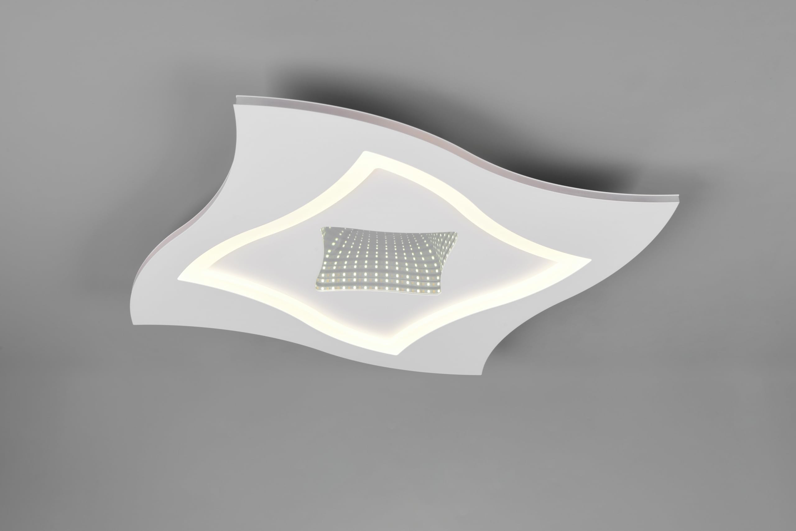 Trio Leuchten LED Deckenleuchte Klint 633610131, Metall Weiß matt, Infinity-Mirror Effekt, 21 Watt LED + RGB Farbwechsel, Fernbedienung, Lichtfarbe und Helligkeit einstellbar, Nachtlicht