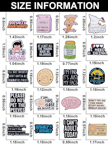Mental Health Humor Enamel Pins Set – Funny & Relatable Pins for Anxiety, Burnout, Depression, Self-Awareness – Collectible Metal Lapel Pins for Backpacks, Jackets, Gifts – 20-Pack4