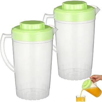 Operitacx 2 St ck Krugs Mit Deckel 2 Liter Plastik Bier Pitcher 2L Gro e Kapazit t Wasserkaraffe Saftkrug f r Saft Eistee und K hlschrank Getr nkekessel f r Zuhause und K che