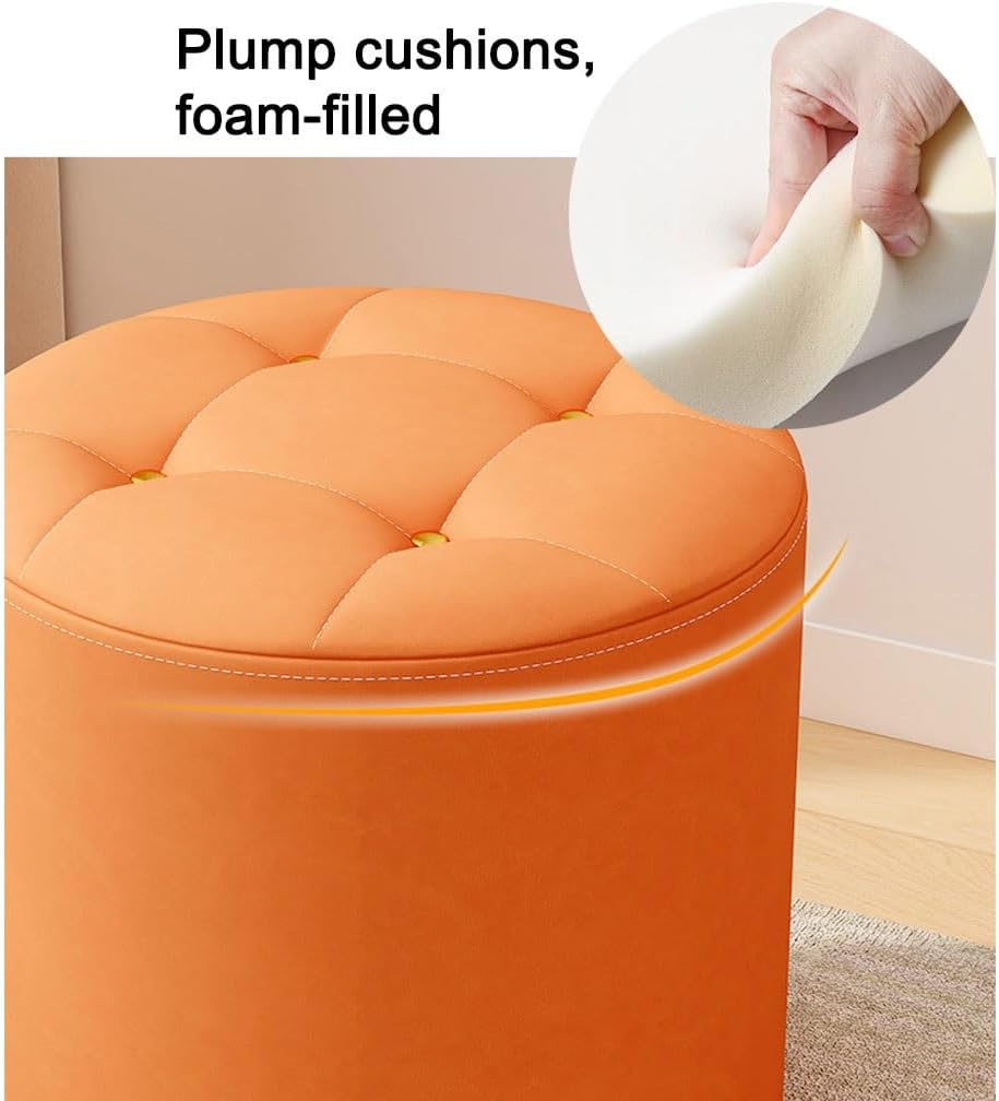 Dark Green Pouf Footrest for Makeup Vanity, Low Stool for Shoe Change, Small Round Accent Chair for Living Room, Bedroom, Office - Cushioned Design