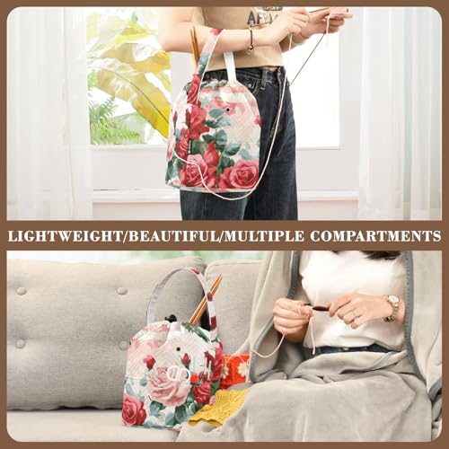 Image of Tatenale Crochet Bag Yarn Bag Knitting Project Bag with Pockets and Handle Portable Yarn Storage Organizer Tangle Free 8.3x11 InchPatriotic Red Roses and Hummingbirds38
