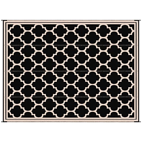 Outsunny Reversible Outdoor Rug 9 x 12 Waterproof Plastic Straw Floor Mat Portable RV Camping Carpet Large Floor Mat for Backyard Deck Picnic Beach Black Beige