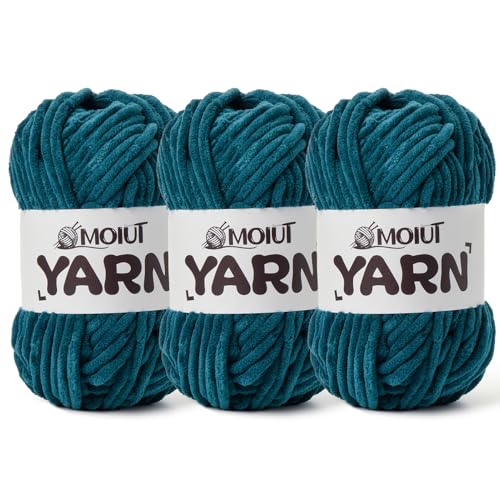 Image of 3 Pack Fluffy Chenille Yarn for Crocheting, Chunky Velvet Yarns for Crochet Amigurumi, Baby Yarn for Crocheting Soft Blanket, 262.4yds /10.5 oz Bulky Yarns for Crafts /Hats /Shoes /Socks (3 Denim Blue)