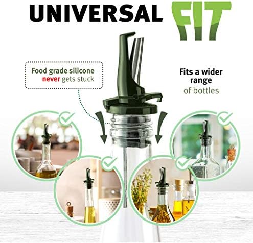 Olive Oil Dispenser - UK Patented Oil Pourer - Mid Flow Shut Off for Accurate Measurement - One Handed Open & Close Cap Keeps Oil Fresh, and Prevents Oxidisation - Green 6 Pack