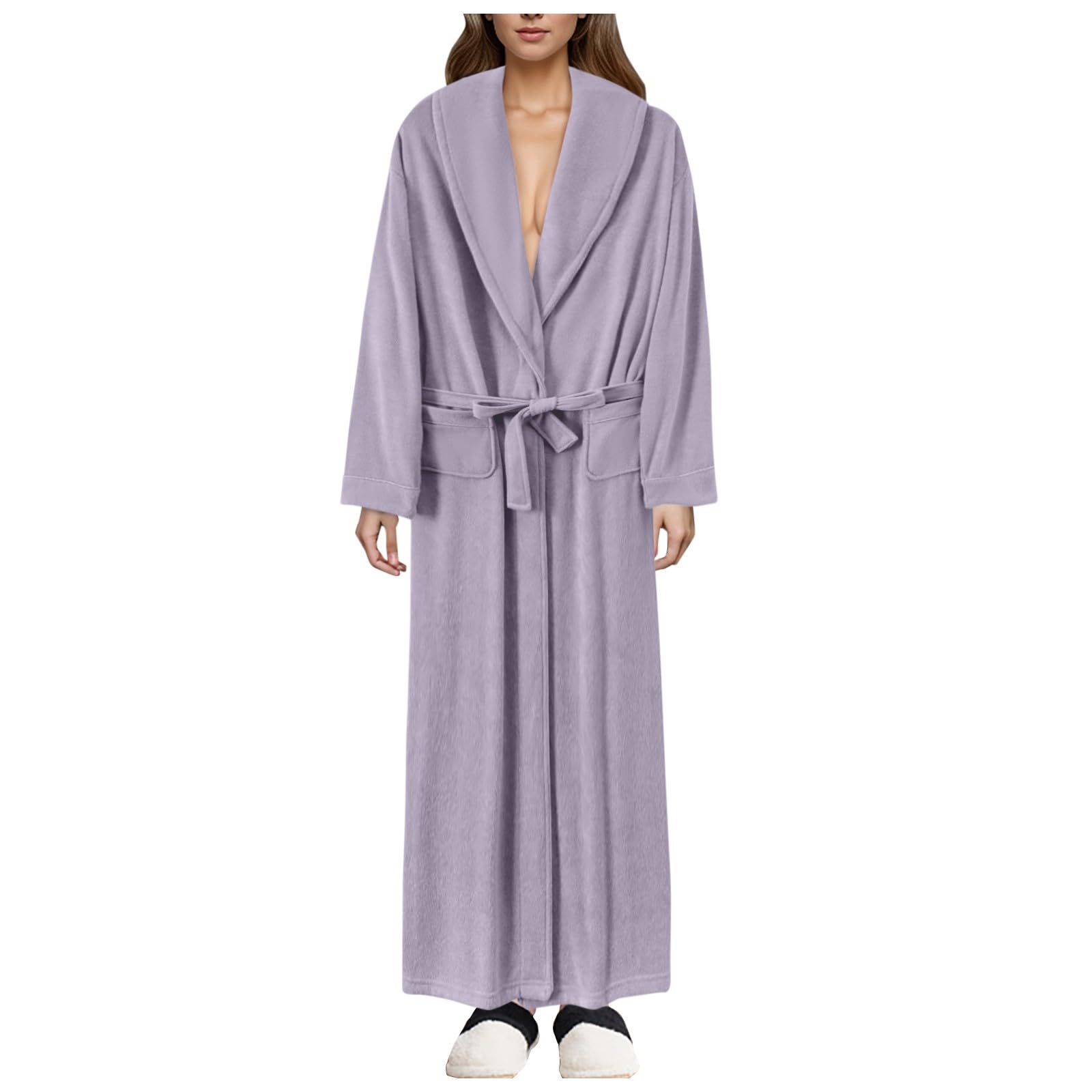 Albornoz genérico para mujer, 2026, secado rápido, absorbente de agua, largo vestido de baño, franela, grueso, invierno, casa (luz púrpura, XL)