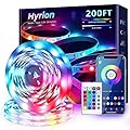 hyrion 200ft Led Strip Lights(3 roll of 65.6ft) Music Sync Color Changing RGB led Strip Light with Remote,Bluetooth Smart APP Control, Tape Lighting for Bedroom Home Party Décor