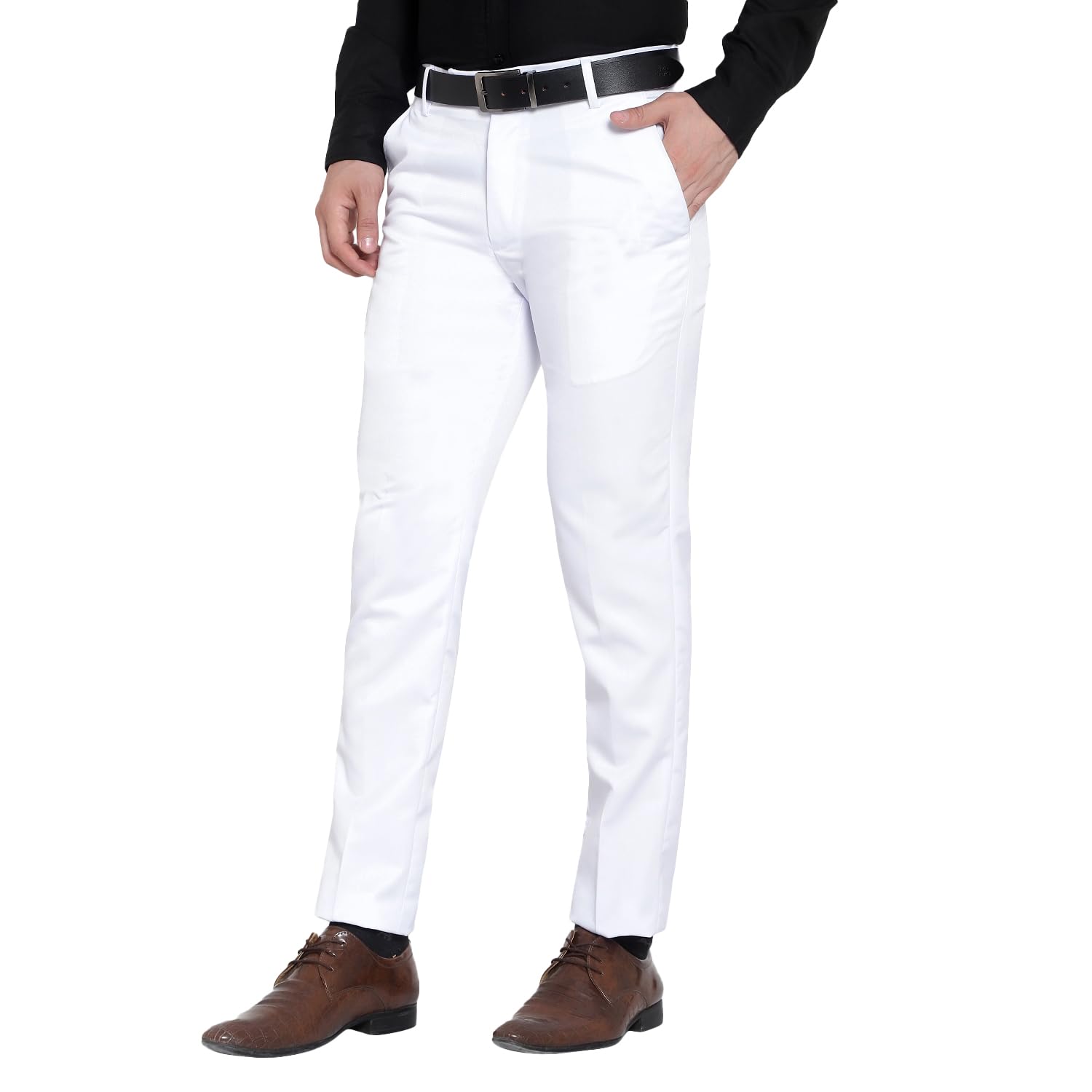 Men’s White Slim Fit Formal Trouser | Stretchable Office Wear Pants for Men | Casual Trousers | Comfortable Regular Fit Pant for Men-picture-17
