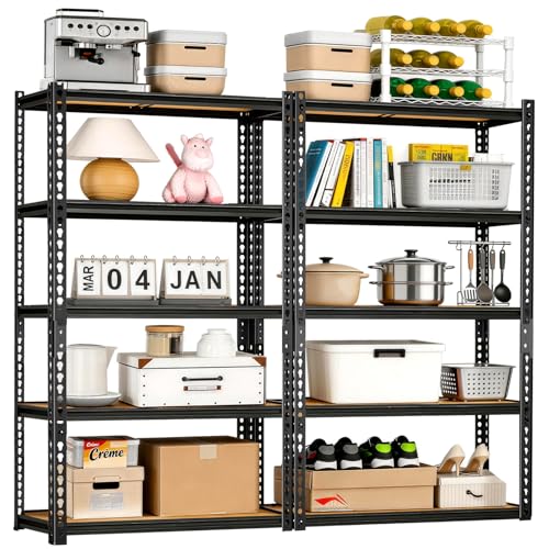 Image of LEVELEVE 5-Tier Storage Shelving Unit, Metal, for Kitchen, Garage, Laundry Room, Adjustable, 35 inch L x 16 inch W x 73 inch H, Rectangular, 2 Pack