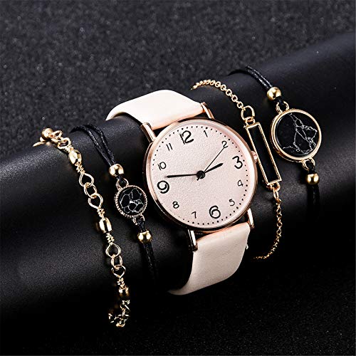 Gift Watches,Elegant Watches Female Fashion Casual Watch Trend Crack Bracelet Watch Set Beige