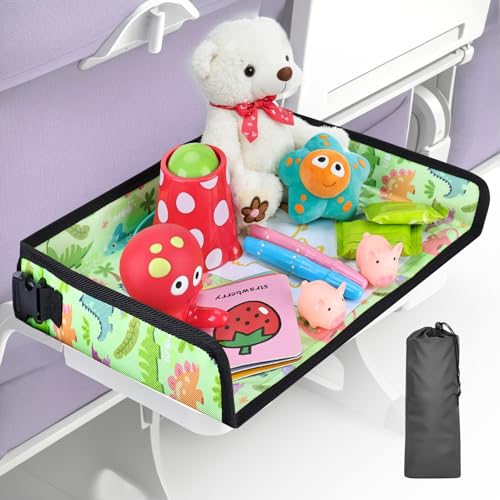 Image of Kids Tray Table Cover, Airplane Tray Cover with Pockets | Airplane Travel Essentials for Kids, Portable Airplane Must Haves for Toddler on Plane or Train and Flying Supplies (Green)