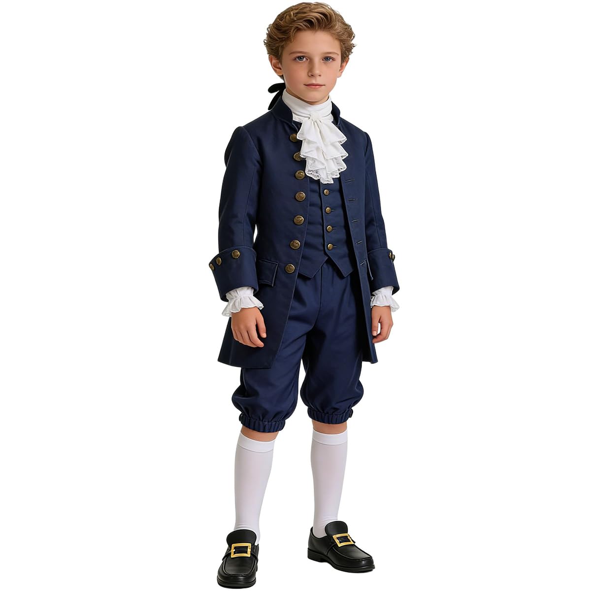BPURB Boy's Colonial Costume Kids Medieval Pirate Cosplay Costume Renaissance Costume Breeches (Pants with Knee High White Socks and Gold Shoe Buckle)