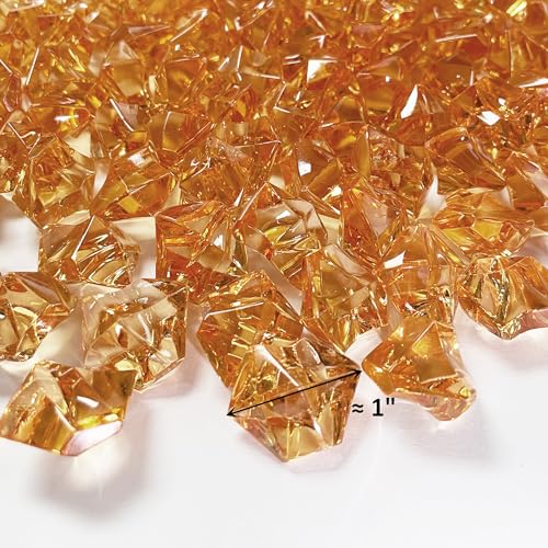 CYS EXCEL Acrylic Ice Rocks for Vase Fillers, Acrylic Gems for Table Scatters, Event, Wedding, Birthday Decoration, 1LB (190 Pieces) (Acrylic Ice Amber)